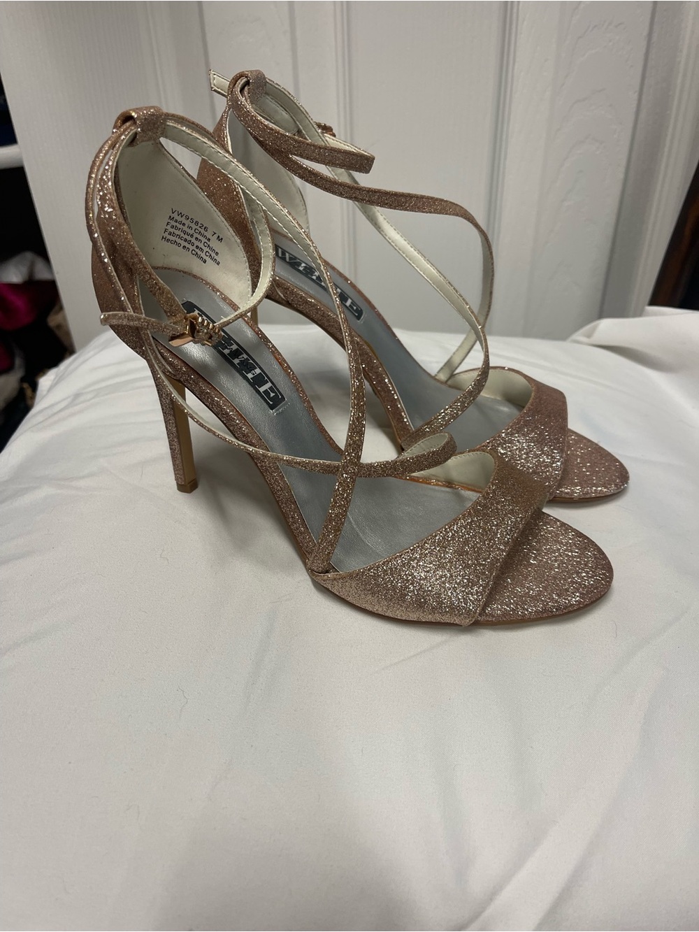 David's Bridal - Vera Wang Glitter Strappy Stiletto Sandals - Rose Gold